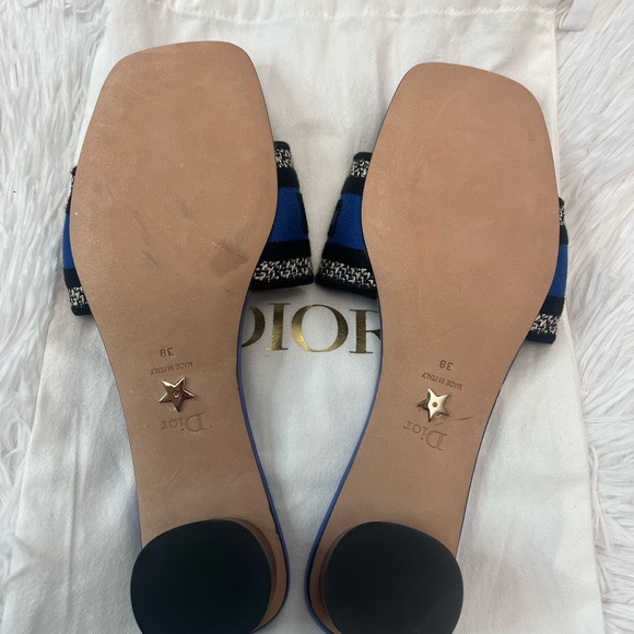 Dior Dway Heeled Slide Blue & Black Embroidered Cotton - Picture 12 of 12